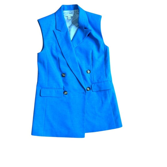 TOPSHOP Double Breasted Vest Bright Blue Size 6 Professional Business Casual - Picture 1 of 9